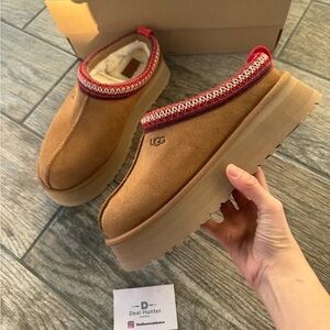 UGG Women's Tan and Red Cozy Clogs